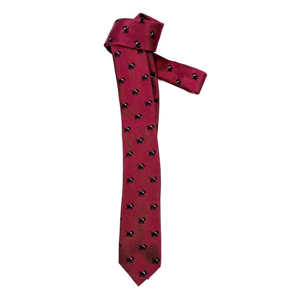 J. Crew Silk Tie Burgandy Black Scottish Terrier Scottie Dog Preppy Ivy League